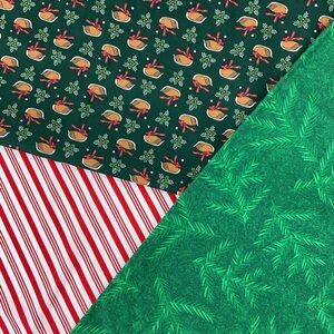 Christmas fabric lot goose candy striped holiday craft remnant